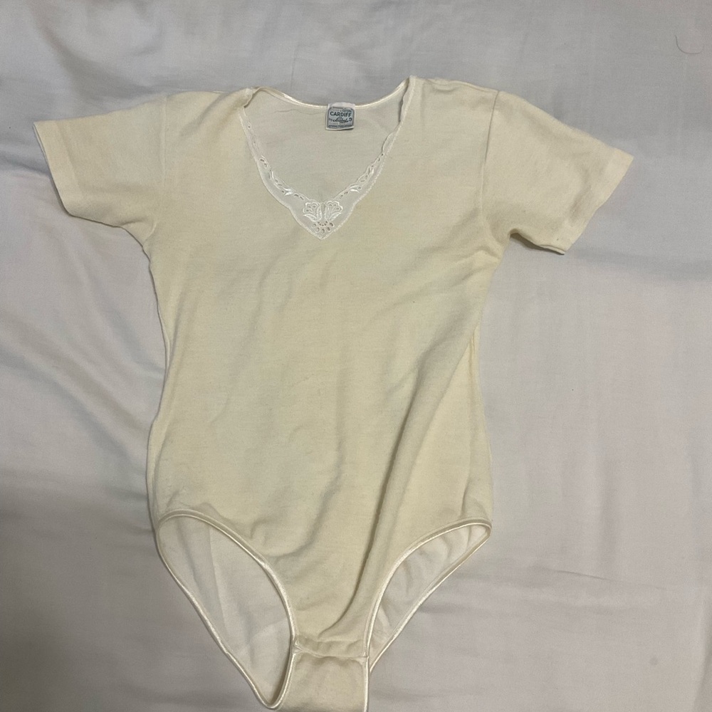 Vintage Cream Lace Trim Bodysuit